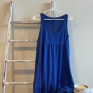 Royal blue cotton scoopneck sleeveless midi dress for women